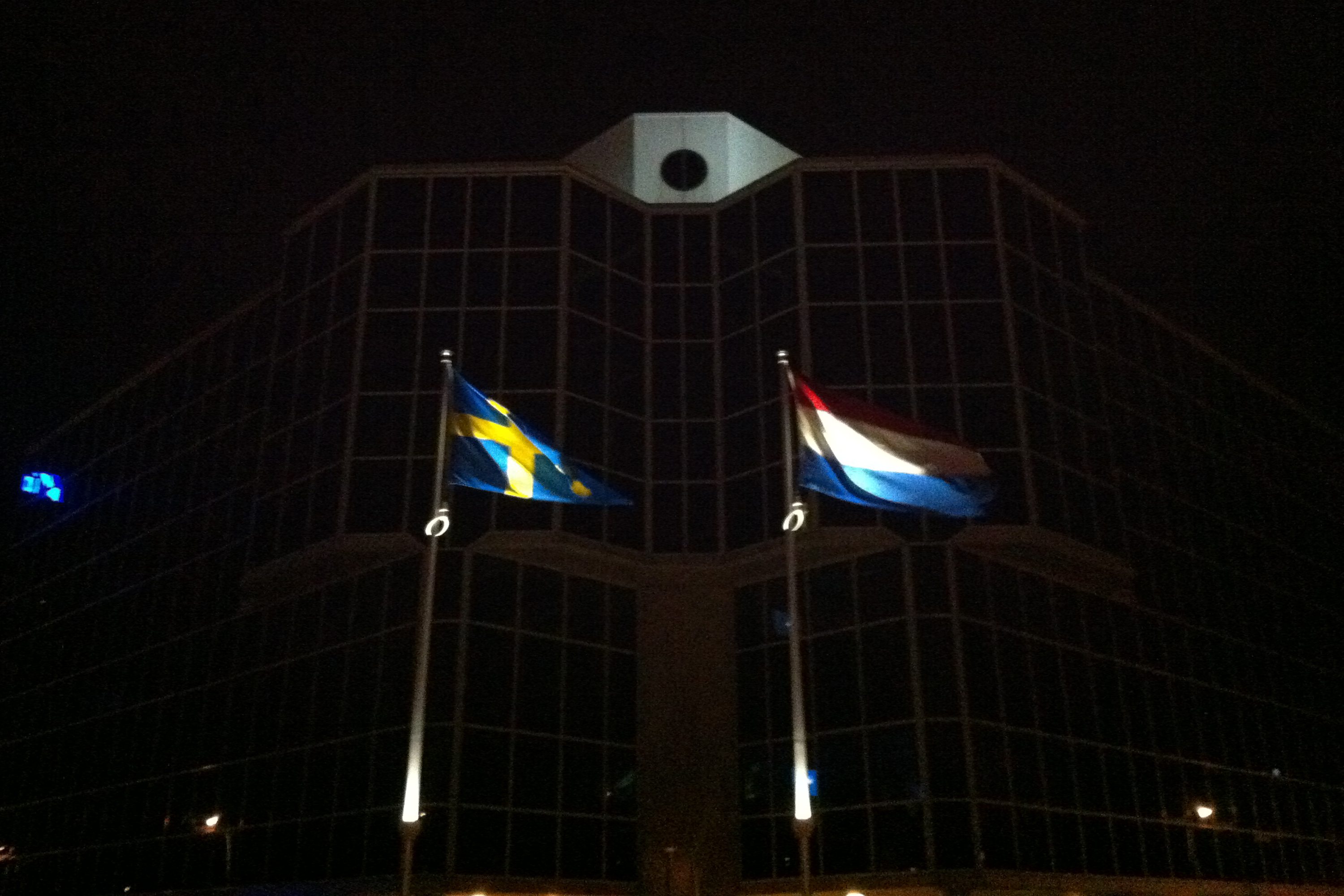 Official country flags head office IKEA illuminated